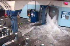 Water rushing into the Hoboken PATH station through an elevator shaft after Hurricane Sandy in 2012. Photo credit: Port Authority of New York and New Jersey