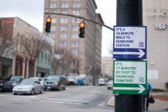 Guerrilla wayfinding signs in Raleigh. Photo: ##http://www.spontaneousinterventions.org/project/walk-raleigh-guerrilla-wayfinding##Spontaneous Interventions##