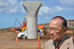 Sen. Daniel Inouye toured the site of the Honolulu rail transit project in 2012. Plagued by cost overruns, it's nowhere near complete. Photo:Office of Daniel Inouye