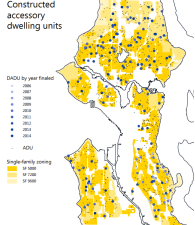 Seattle could build many more accessory dwelling units (ADUs), but looser rules enabling their construction will be delayed by environmental review. Map: Seattle Department of Planning and Development [PDF