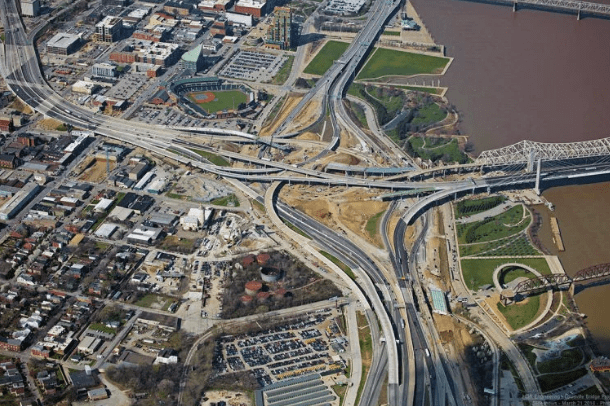 Louisville's $1.1 billion "Spaghetti Junction" interchange under construction. Via Ohio River Bridges Project