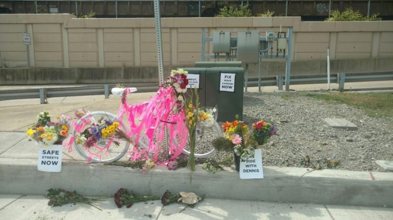 A driver struck and killed cyclist Dennis Flanagan on West Carson Street in Pittsburgh, which the state DOT had reconstructed without incorporating the safety features that local residents wanted. Photo: Bike PGH
