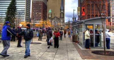 Cleveland's Public Square was the hub of the region's transit system until Mayor Frank Jackson removed buses as part of a redesign. Photo: Julio Gonzalez/Flickr