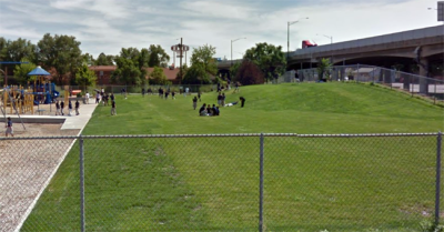 The playground at Swansea elementary school in Denver, with I-70 on the right. Image via Google Maps
