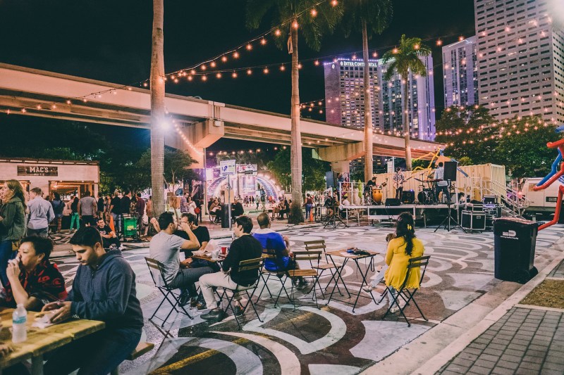 For three weeks, parking lots along Miami's Biscayne Boulevard were transformed into public space. Photo via Modern Cities
