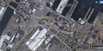 Public agencies will spend more than $100 million to  to add 2,100 parking spaces to this parking crater. Image: Google Maps
