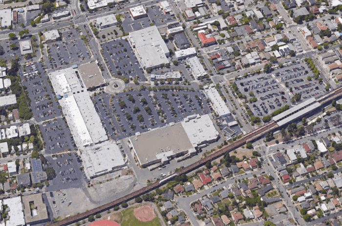 Fields of parking near the El Cerrito BART station. Image via Google Maps