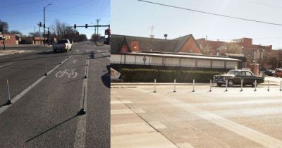 Cause --> effect. Before and after at First and Washington in Wichita. Photos: Yellowbrick Street Team