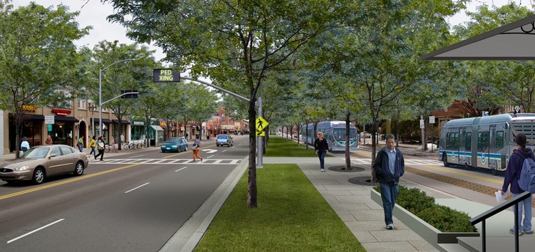 A 2014 rendering of a possible configuration for Lansing BRT. Image: Dover, Kohl & Partners