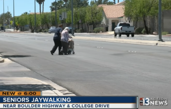 Seniors are crossing dangerous streets in suburban Las Vegas because the nearest crosswalk is just too far away for them. Image: KTNV-TV