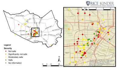 A report from Rice University's Kinder Institute for Urban Research aims to better understand perceptions of street safety risks by looking at crashes that weren't. Image: Kinder Institute