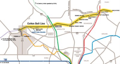 The Cotton Belt Line would run 26 miles without coming close to downtown Dallas. Map: DART