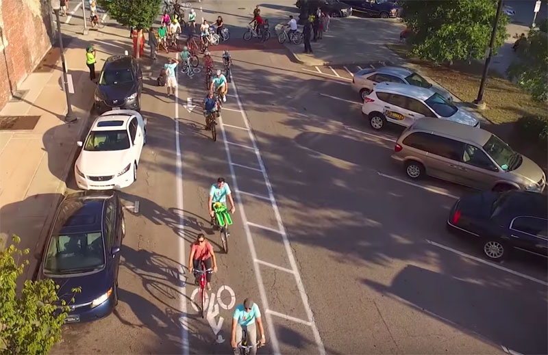 Bicycle counts increased an astounding 800 percent after Macon installed a pop-up bike lane network. Image: Newtown Macon