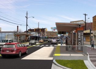 A rendering of Indianapolis'  under-construction Red Line Bus Rapid Transit project. Image: Indygo