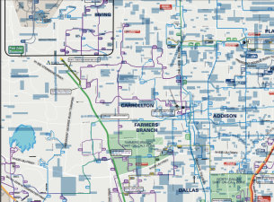 Dallas's winding, confusing bus routes are ripe for rethinking, and the City Council wants to act fast. Map: DART [PDF]