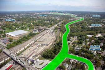 The "Opportunity Corridor" is actually a road that will be gouged through poor neighborhoods so suburbanites can shave a few minutes off their car trips to the Cleveland Clinic. Image: Ohio DOT