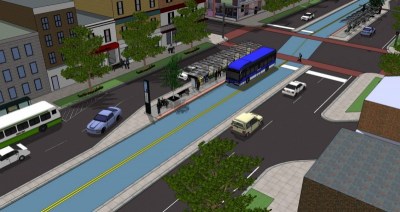 The GRCT Pulse would run in a dedicated median busway. Photo:  GRTC