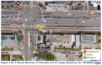 This intersection in Tampa ranks as a "hot spot," among the most dangerous in Florida for cyclists. Image: Florida Department of Transportation Research Center
