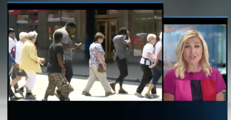After a Cleveland council member proposed a law against "distracted walking," a local news station jumped at the chance to produce anecdotal evidence. Photo: WKYC.com