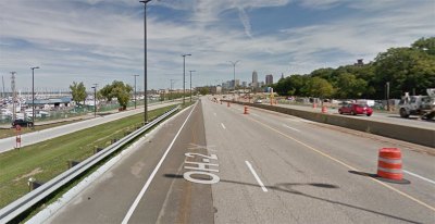 Thanks to Ohio DOT, $100 million has been spent to gussy up Cleveland's West Shoreway, but it's still a limited access highway and a barrier to the lakefront. Image: Google Street View