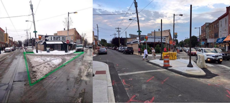 Jon Geeting first saw traces in the snow of a safer passyunk Avenue in Philadelphia. Now, you can see it in concrete. Photos: Jon Geeting