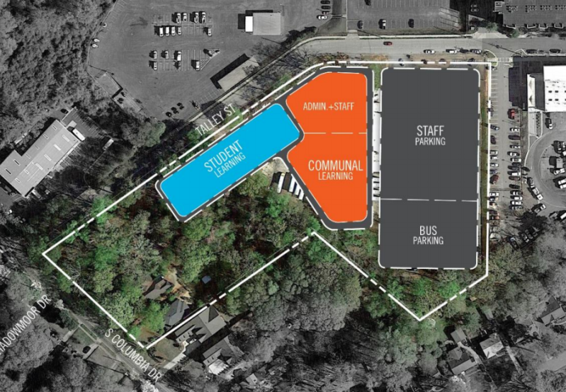 Decatur Schools bought six acres near the city's walkable downtown at $1.25 million an acre. One-third of the space will be devoted to surface parking. Image: Decaturish