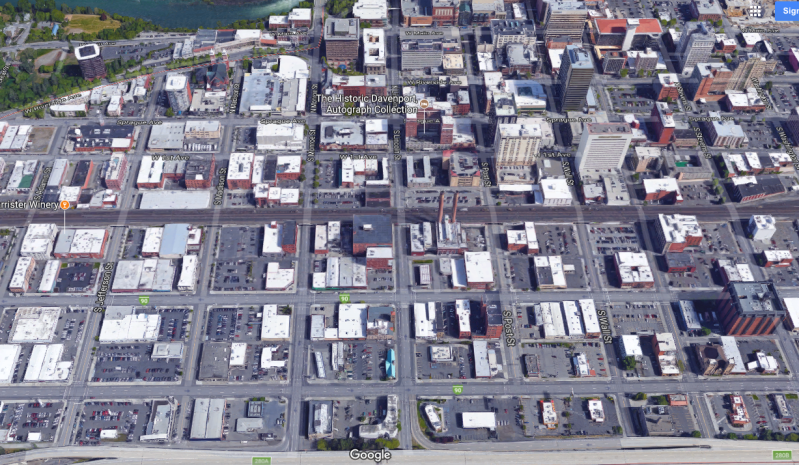 Can tax incentives help fill in Spokane's parking craters? Photo: Google Maps