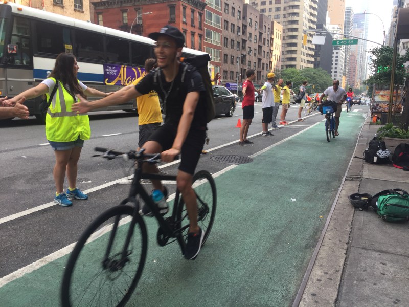An August demonstration in Manhattan demanded better protection for the bike lane on Second Avenue. Photo: David Meyer