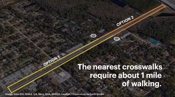 Jacksonville, Florida has some of the nation's most dangerous roads for pedestrians. The city's police have cynically exploited a genuine public safety threat to use "jaywalking" as a pretext to stop and search black residents. Image: Florida Times-Union