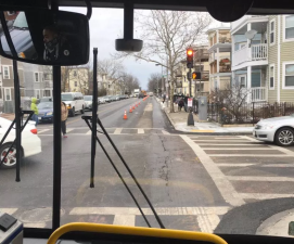 Boston set up a bus lane using orange cones. Photo:  Jacqueline Goddard