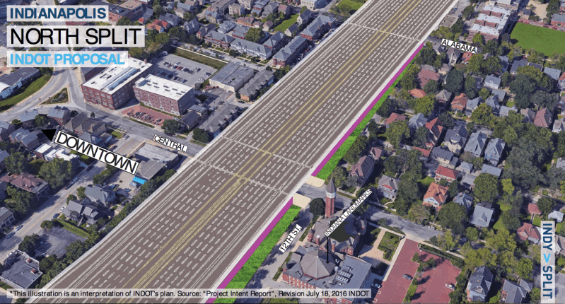 Indiana DOT wants to widen a highway through historic Indianapolis neighborhoods near downtown. Locals are fighting back. Image: Urban Indy