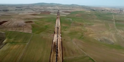This image, from a Hyperloop promotional video, shows how the above-ground tube might look. Video still:  Hyperloop TT