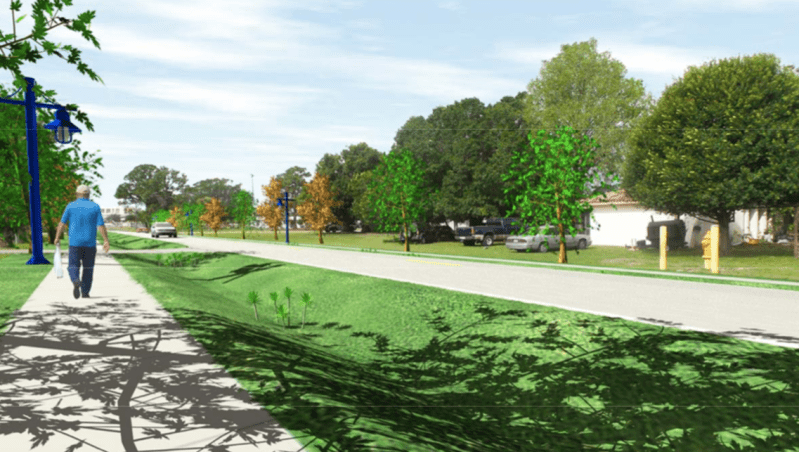 Immokalee, Florida, a small farming community, will get sidewalks with drainage ditches to prevent flooding, thanks to a $13 million TIGER grant. Rendering: Collier County, Florida