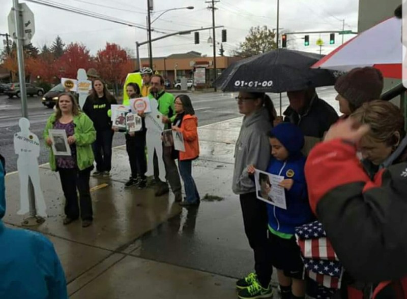 Kristi Finney, in the green coat, founded Oregon and Southeast Washington Families for Safe Streets after her son Dustin, 28, was killed by a drunk driver while biking in Portland. Photo: Kristi Finney