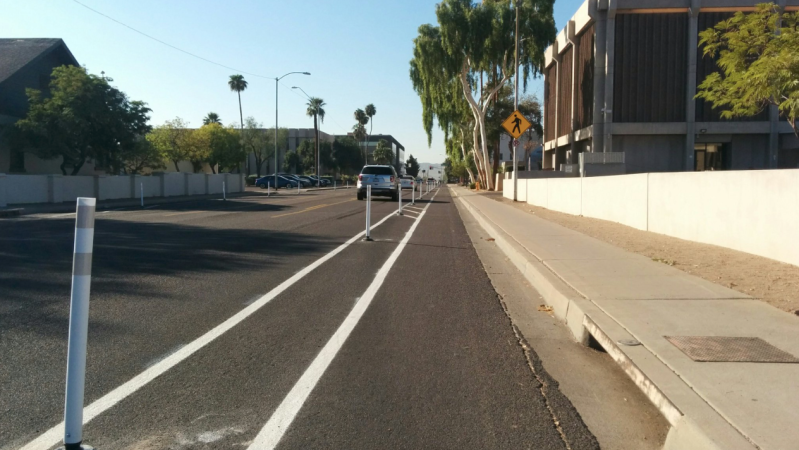 A design guide developed by Phoenix's Complete Streets Advisory Board would make bike lanes a default feature on many streets, but city officials haven't approved it. Photo: Sean Sweat/Twitter