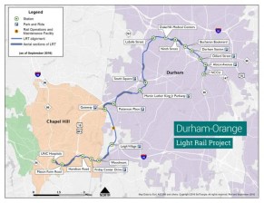 Republicans in the North Carolina legislature are trying to snuff out an 18-mile light rail project, approved by voters in Chapel Hill and Durham. Map: GoTriangle