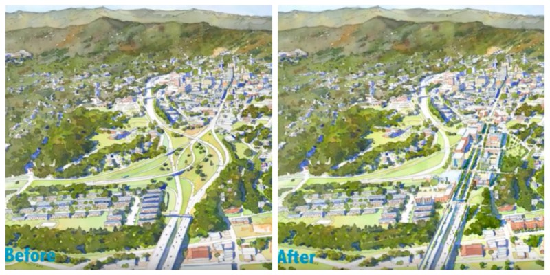 The Asheville Design Center called for converting a tangle of highways and ramps into an extension of Asheville's urban street grid. North Carolina DOT wants to rush forward without committing to this plan.