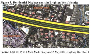 Widening I-270 in Montgomery County may require the demolition of hundreds of homes, according to a 2009 study. Image: Montgomery County