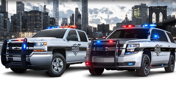 General Motors pitches its product to police departments with aftermarket "bull bars," a feature that makes them look more intimidating and militaristic -- and kills pedestrians. Photo: General Motors/Twitter