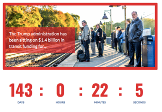 A new "ticker" from  Transportation for America shows how long U.S. DOT has refused to award funding Congress granted it for transit projects.