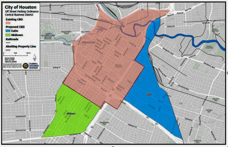Two new areas near downtown are proposed for parking reforms. Map: Houston Planning Commission
