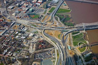 An aerial view of Louisville's $2.3 billion Ohio River Bridges Project. Photo: Ohio River Bridges Project via  Broken Sidewalk