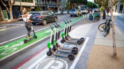 Sidewalk e-scooter corral in Santa Monica. Photo by Gary Kavanagh