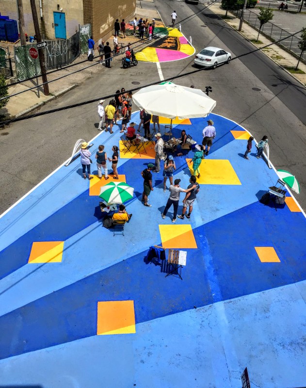A pilot on Broad Street this summer demonstrated safety-importing bump outs and how the urban trail system would look and function. Photo: Sam Goater