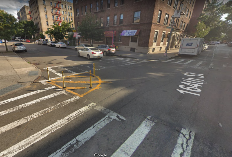 A "slow turn wedge" at 89 Avenue and 164 Street in Queens, New York. Photo: Google Maps