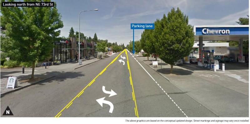 After five years of plans for bike lanes, Seattle DOT yesterday unveiled this disappointing design for 35th Avenue NW. Photo: Seattle Department of Transportation