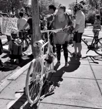 Volunteers installed a ghost bike for Dave Saloesh on Florida Avenue NE. Photo:  Erickson Young on Twitter