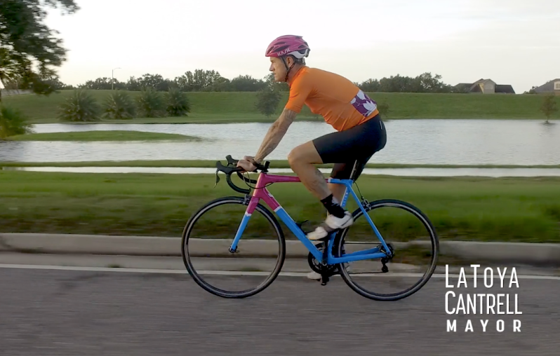 A bike shop owner featured prominently in a Latoya Cantrell campaign ad.