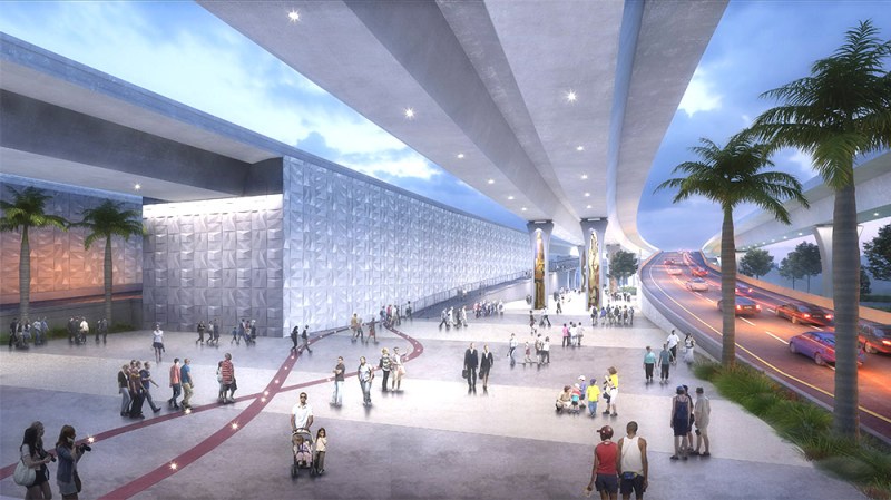 Rendering of a proposed park under the expanded I-395 highway project, showing parkgoers
strolling just feet from high-speed traffic. Image: Florida Department of Transportation