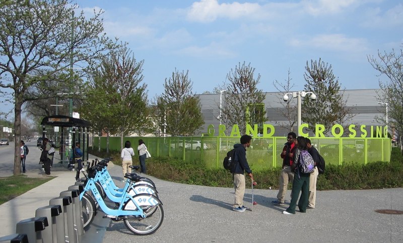 E-scooters are providing another option to Chicagoans not served by transit or with little access to bike share stations like the one above.